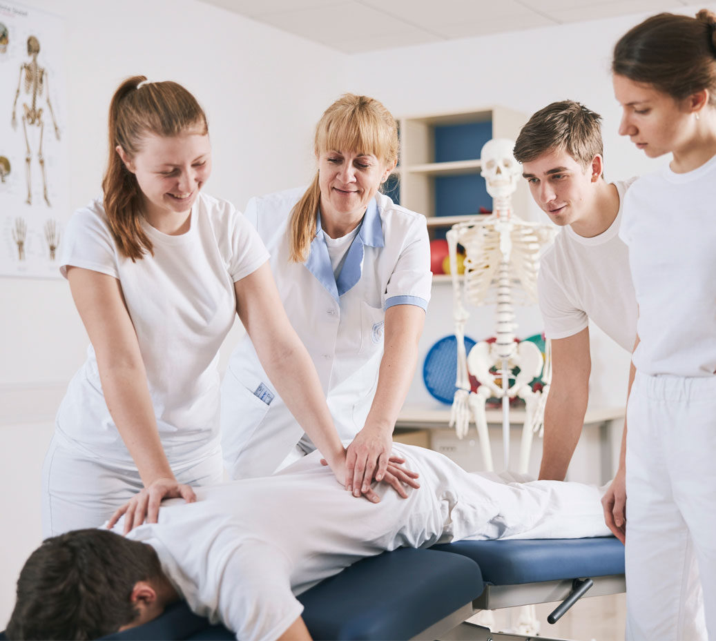 physiotherapist instructing young students